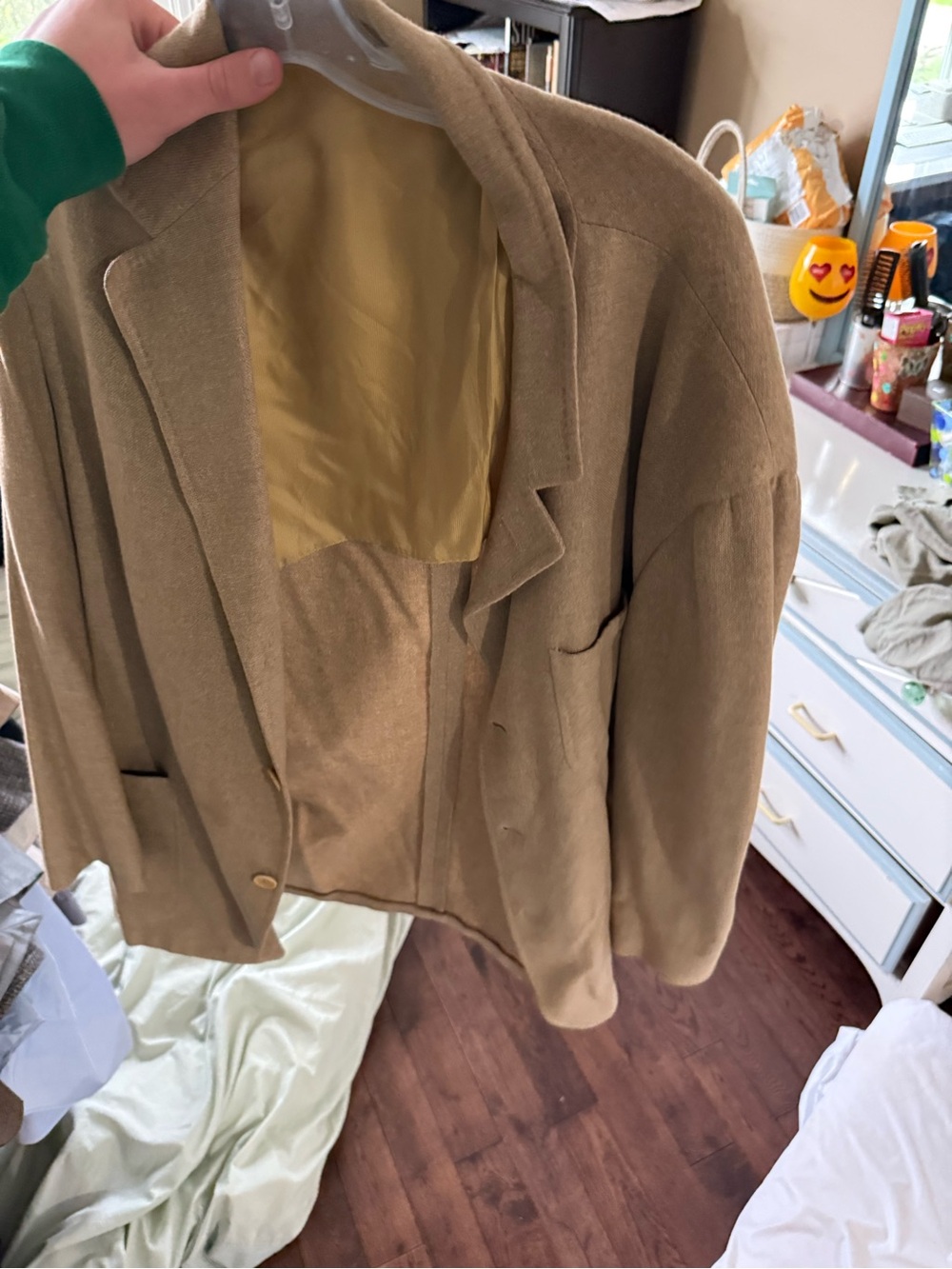 Ermenegildo Zegna Camel/Tan Single-Breasted men’s Blazer cashmere linen (stain)